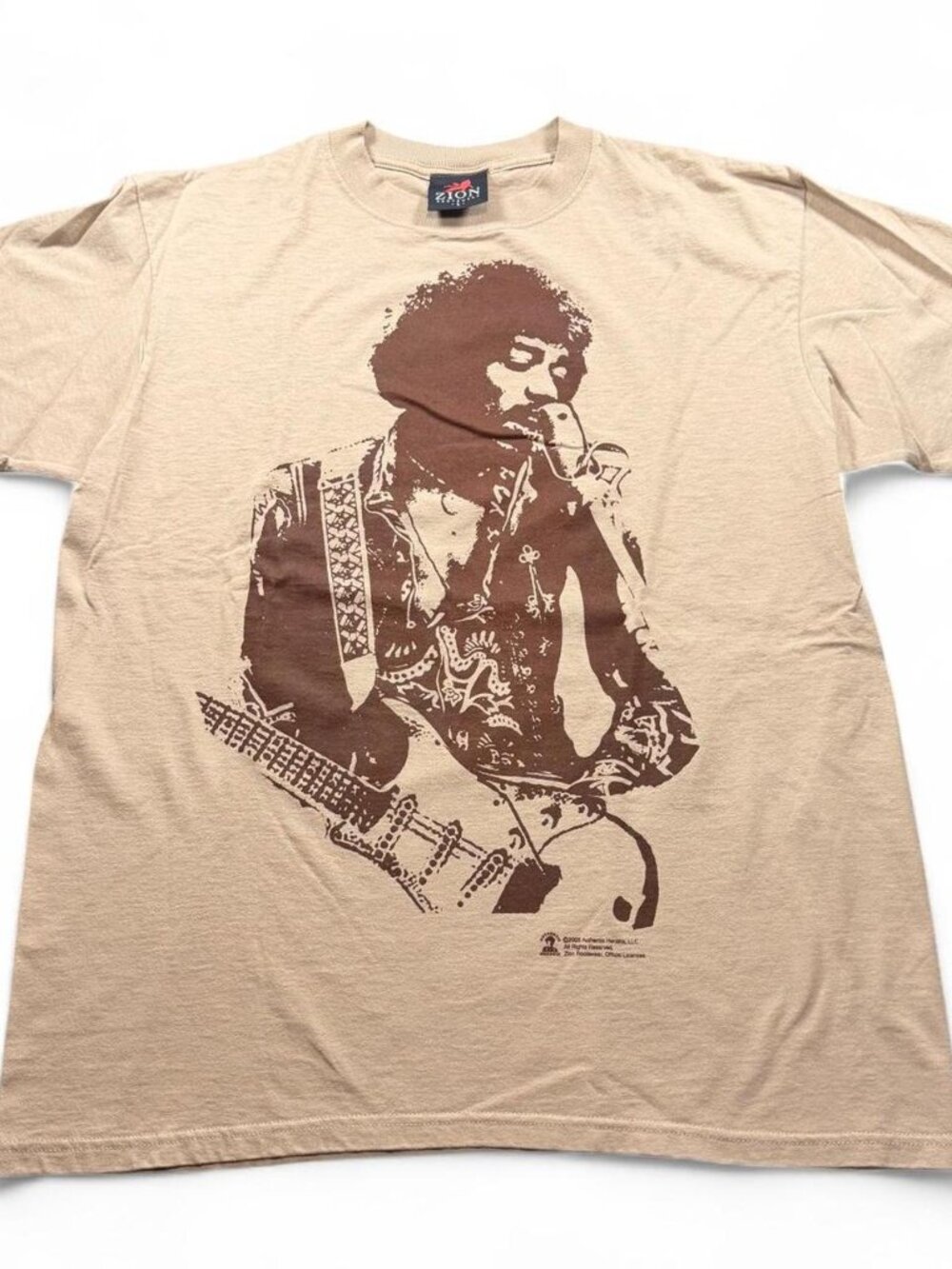 2008 Jimi Hendrix Zion Rootswear Double Sided Brown Graphic Band Tee Large